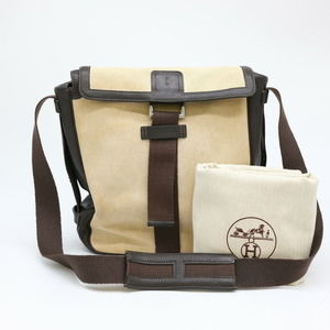 HERMES Hermes Tibet Vertical Shoulder Bag Toile H Beige Brown □I Engraved